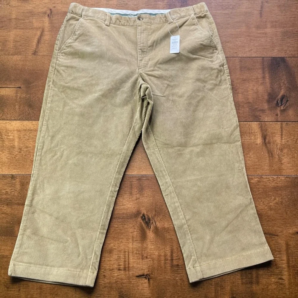 NEW LL Bean Comfort Waist Corduroy Pants Mens 40x26 Tan Khaki Straight Leg